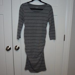 Flattering Maternity Dress--Grey with Black Stripes. Size Small